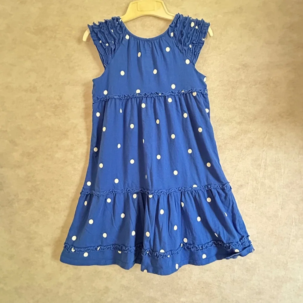Old Navy Girls Blue Polka Dot Tiered Ruffle Cotton Jersey‎ Dress Size XL 14